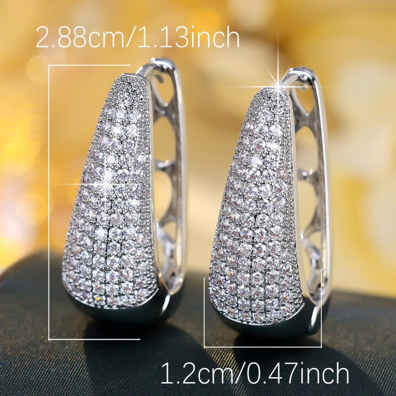 Geometric Silver Earrings For Women Featuring Copper Ear Pins And Zircon Inlay
