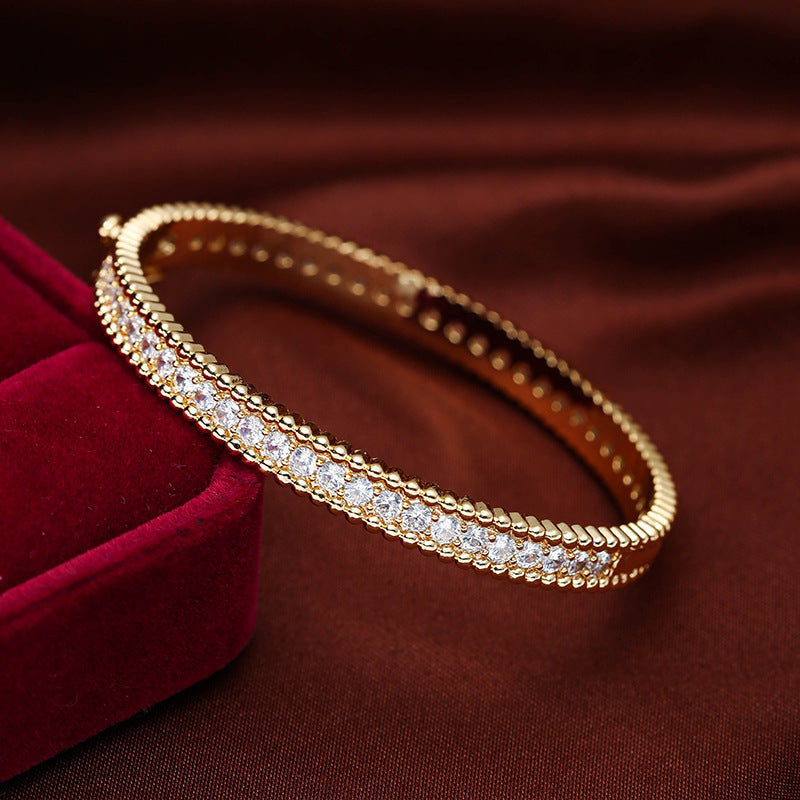 Simple Style Star Inlay Bangle In Copper With 18K Real Gold Electroplated And Zircon Detailing