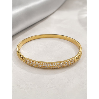 Geometric Copper Bangle For Women With Zircon Inlay In Gold