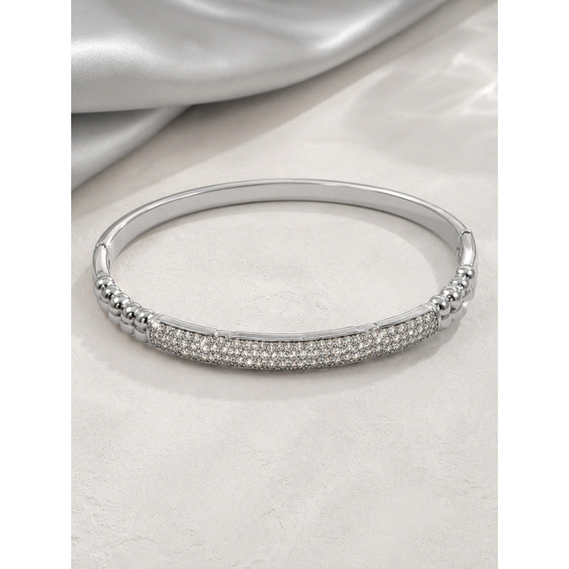 Geometric Copper Bangle For Women With Zircon Inlay In Gold