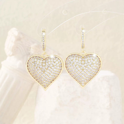 Heart Shape Stud Earrings For Women Featuring Electroplated Finish And Copper Posts With Zircon Inlay