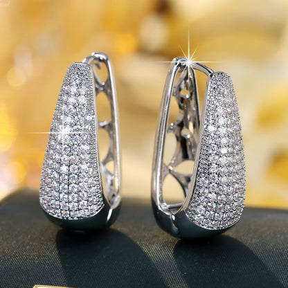 Geometric Silver Earrings For Women Featuring Copper Ear Pins And Zircon Inlay