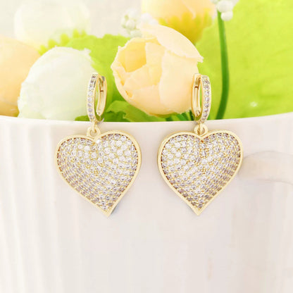 Heart Shape Stud Earrings For Women Featuring Electroplated Finish And Copper Posts With Zircon Inlay