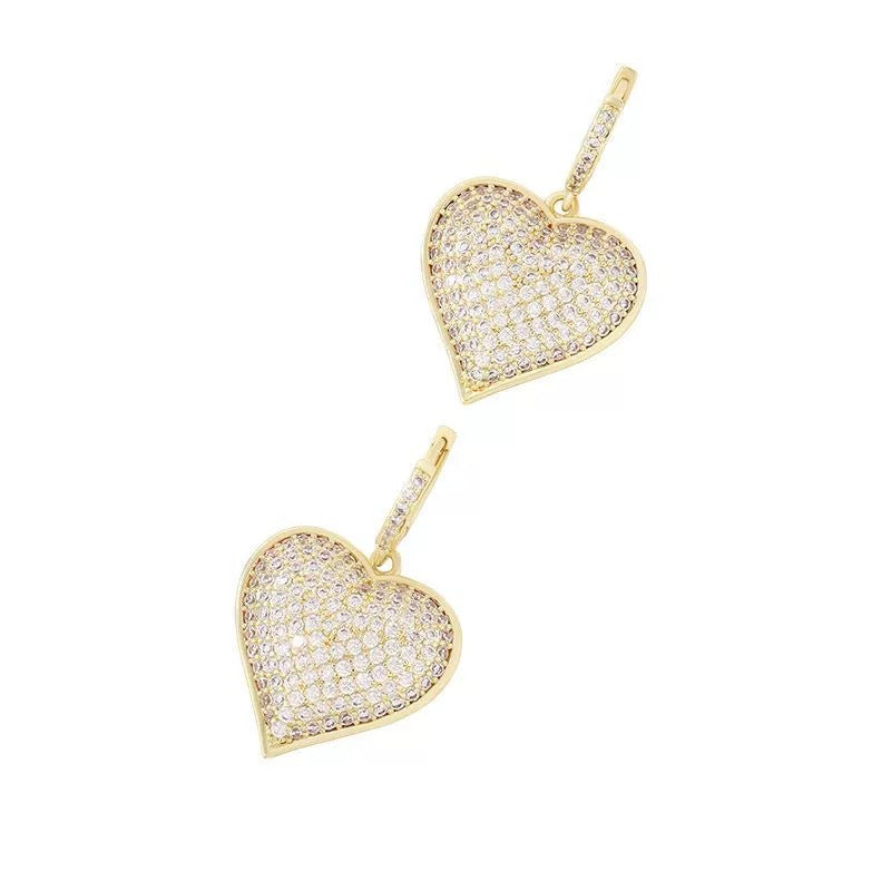 Heart Shape Stud Earrings For Women Featuring Electroplated Finish And Copper Posts With Zircon Inlay