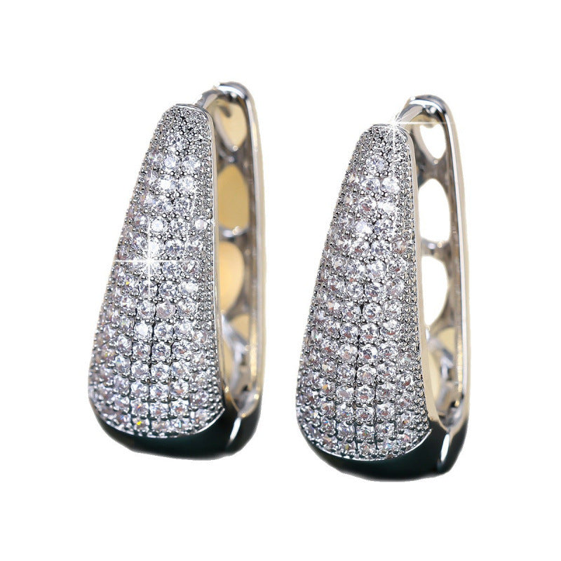 Geometric Silver Earrings For Women Featuring Copper Ear Pins And Zircon Inlay