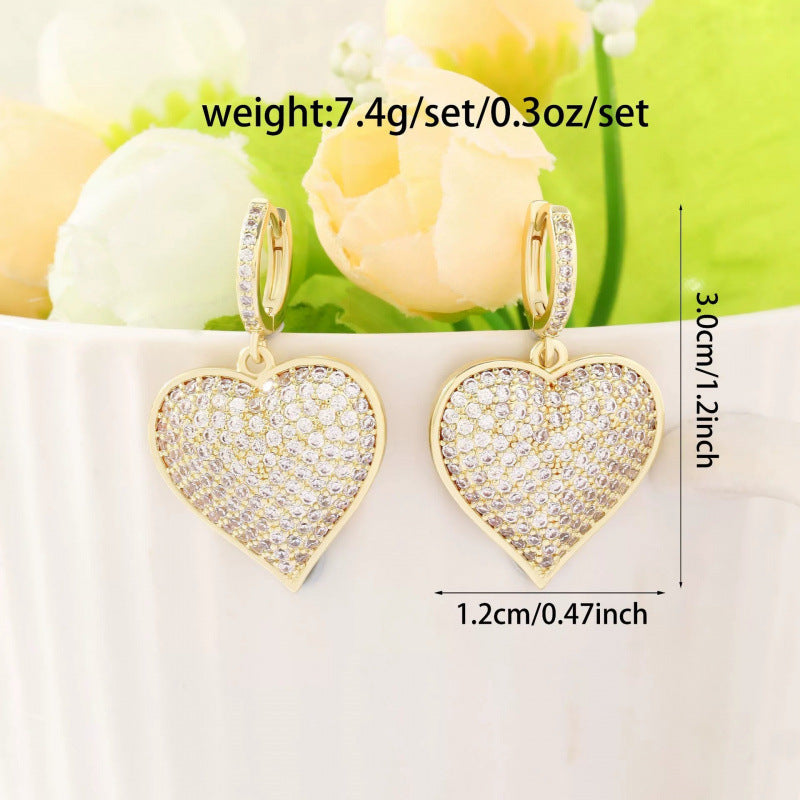 Heart Shape Stud Earrings For Women Featuring Electroplated Finish And Copper Posts With Zircon Inlay