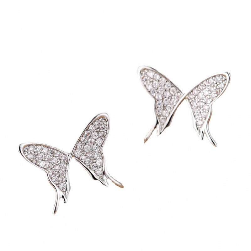 Butterfly Stud Earrings In Copper With Electroplated Finish And Zircon Inlay