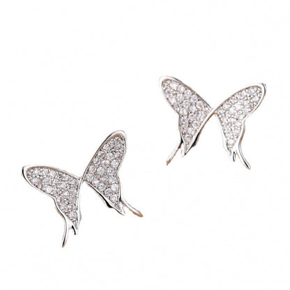 Butterfly Stud Earrings In Copper With Electroplated Finish And Zircon Inlay
