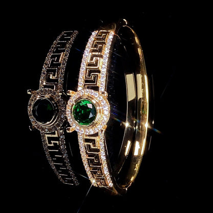 Luxurious Women’s Copper Bangle With Electroplated Gold Plating And Zircon Inlay