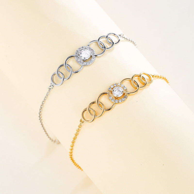 Geometric Simple Style Women's Bracelet In Electroplated Copper With Zircon Inlay