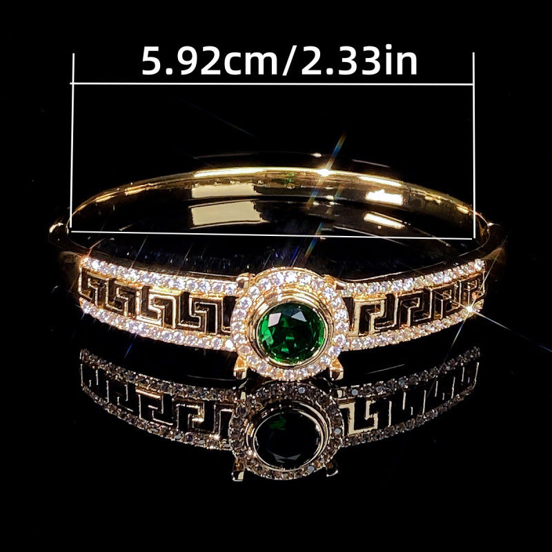 Luxurious Women’s Copper Bangle With Electroplated Gold Plating And Zircon Inlay