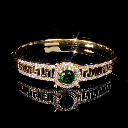 Luxurious Women’s Copper Bangle With Electroplated Gold Plating And Zircon Inlay