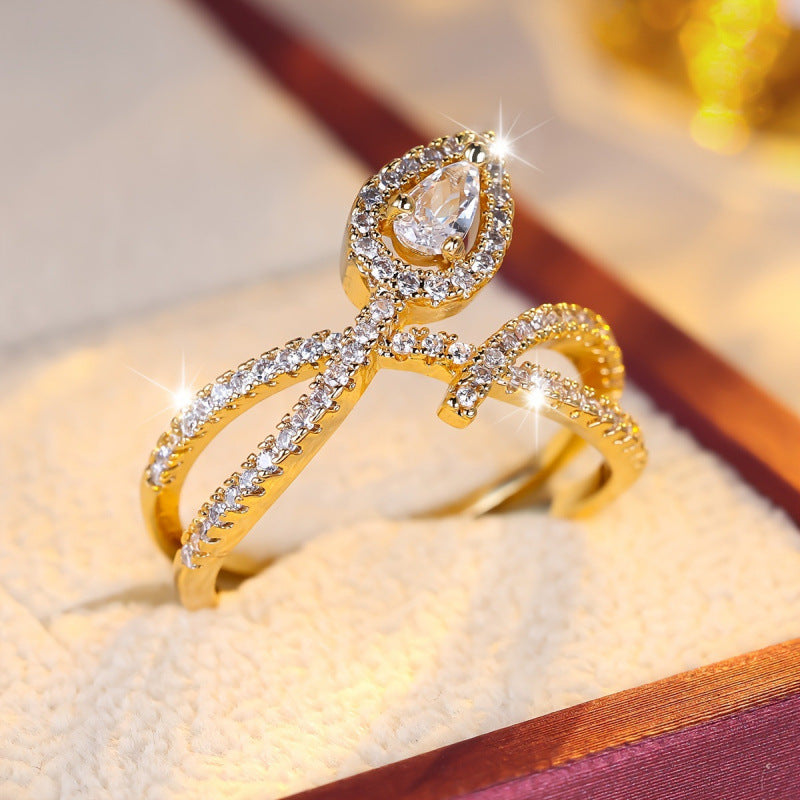 Geometric Open Rings For Women In Gold Copper With Zircon Inlay