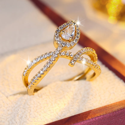 Geometric Open Rings For Women In Gold Copper With Zircon Inlay