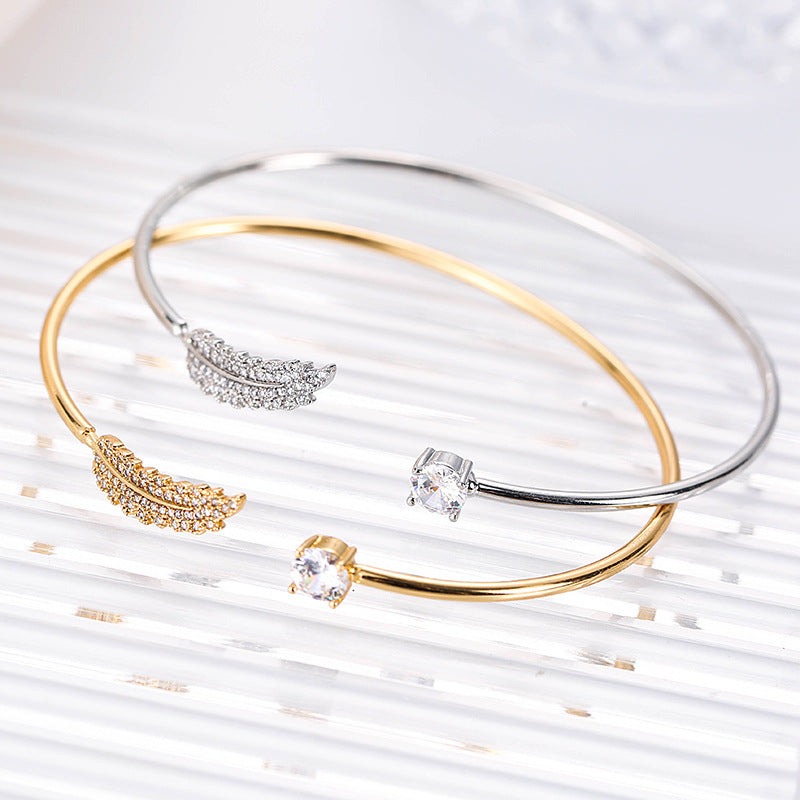Simple Style Tree Bracelet For Women, Copper Material With Electroplated Gold Plating And Rhinestone Inlay Bangle