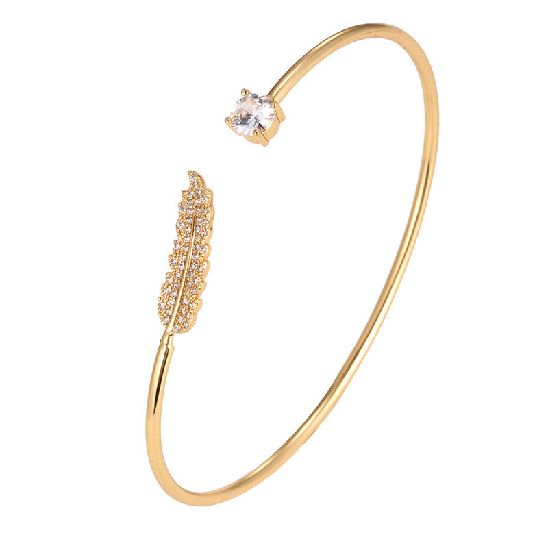 Simple Style Tree Bracelet For Women, Copper Material With Electroplated Gold Plating And Rhinestone Inlay Bangle