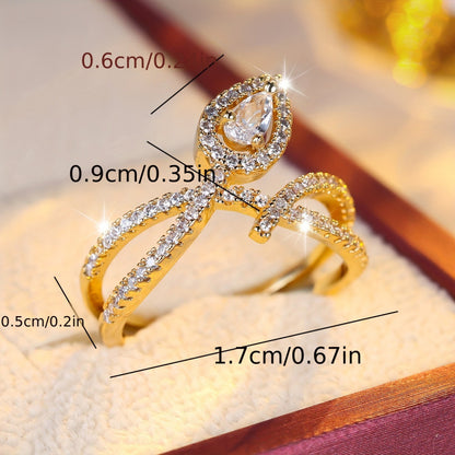 Geometric Open Rings For Women In Gold Copper With Zircon Inlay