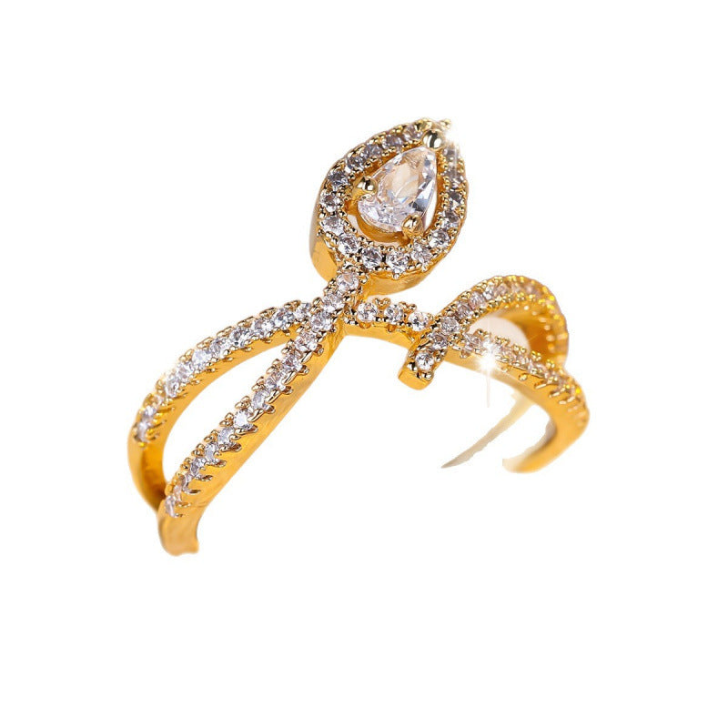 Geometric Open Rings For Women In Gold Copper With Zircon Inlay
