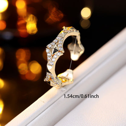 Retro Quadrilateral Copper Ring For Women With Electroplated Gold Plating, 1 Piece