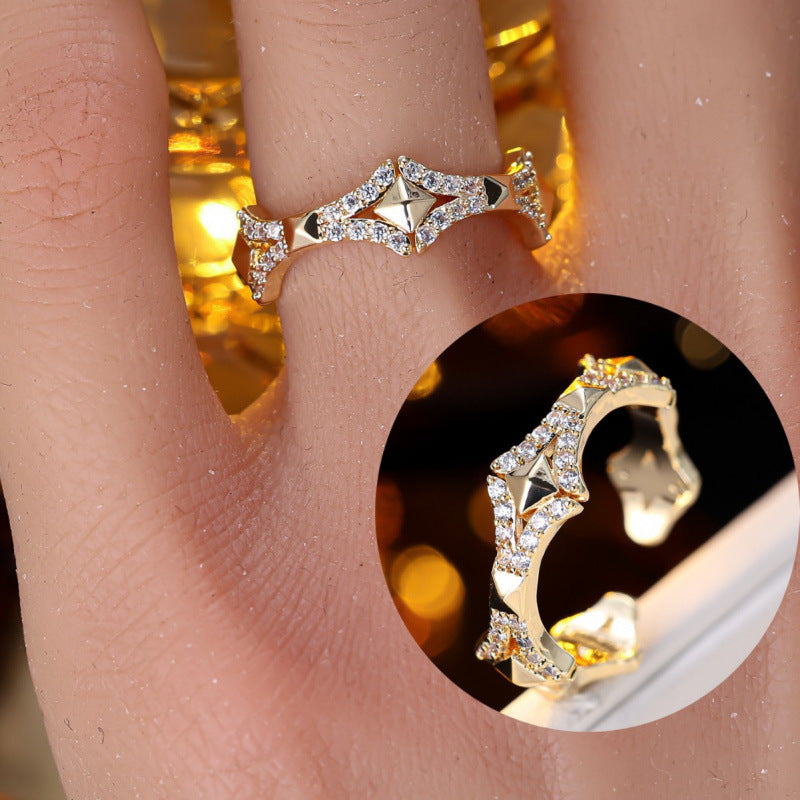 Retro Quadrilateral Copper Ring For Women With Electroplated Gold Plating, 1 Piece