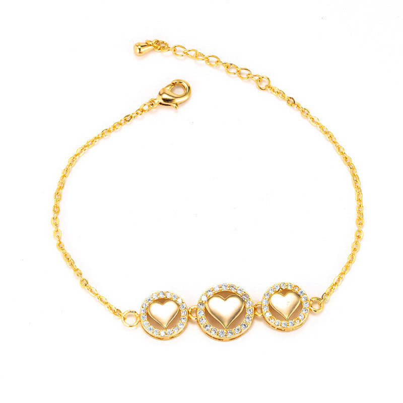 Heart Shape Wristband With Copper Slider Chain, Elegant Style For Women