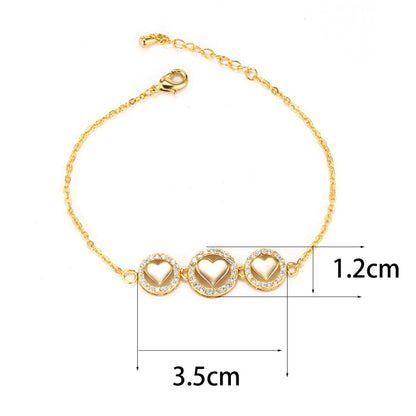 Heart Shape Wristband With Copper Slider Chain, Elegant Style For Women