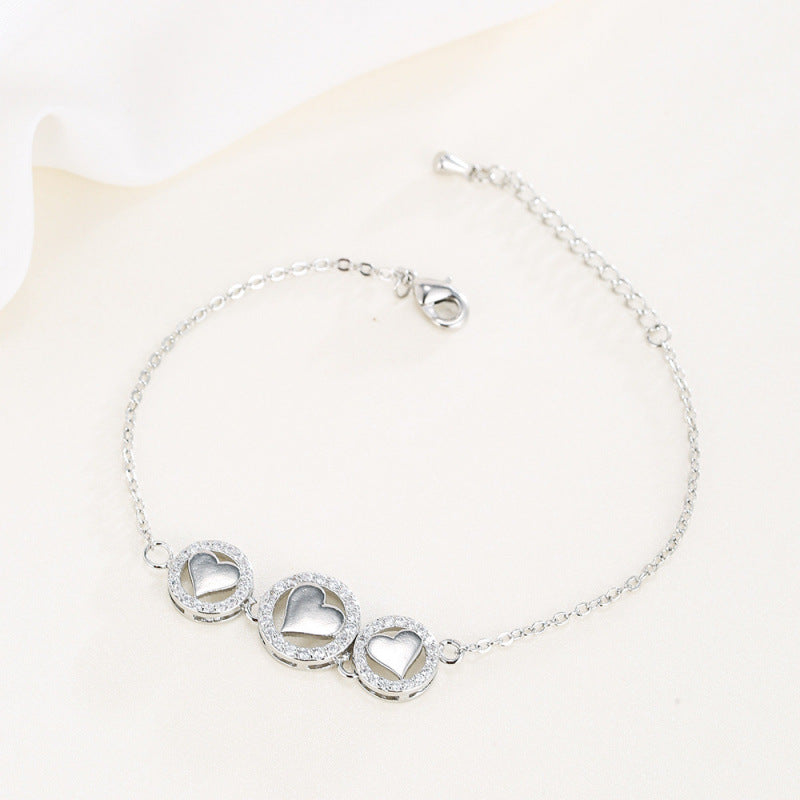 Heart Shape Wristband With Copper Slider Chain, Elegant Style For Women