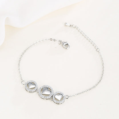 Heart Shape Wristband With Copper Slider Chain, Elegant Style For Women