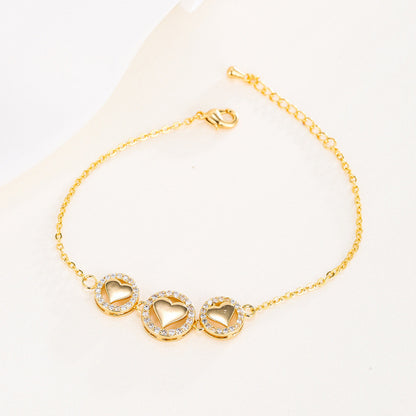 Heart Shape Wristband With Copper Slider Chain, Elegant Style For Women
