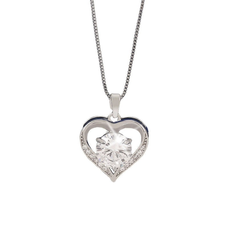 Heart Shape Choker Necklace For Women With Copper Bezel Setting And Zircon Inlay On Cable Chain