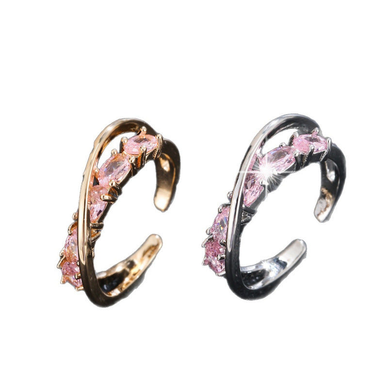 Elegant Open Rings For Women In Gold Copper With Zircon Inlay Featuring Delicate Lines Design
