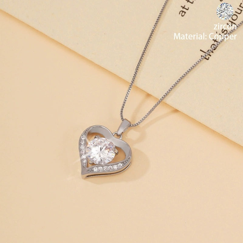 Heart Shape Choker Necklace For Women With Copper Bezel Setting And Zircon Inlay On Cable Chain