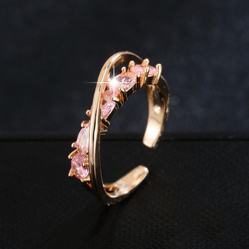 Elegant Open Rings For Women In Gold Copper With Zircon Inlay Featuring Delicate Lines Design