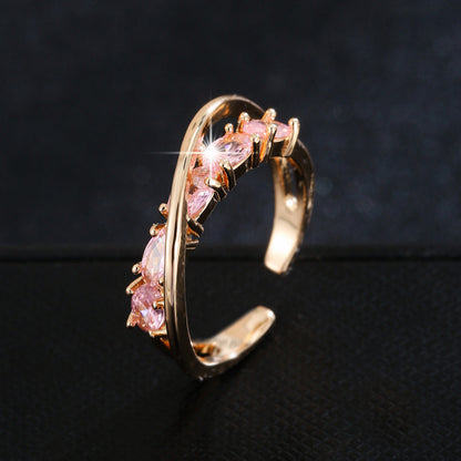 Elegant Open Rings For Women In Gold Copper With Zircon Inlay Featuring Delicate Lines Design