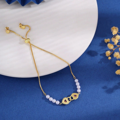 Heart Shape Copper Drawstring Bracelet In Gold, For Women