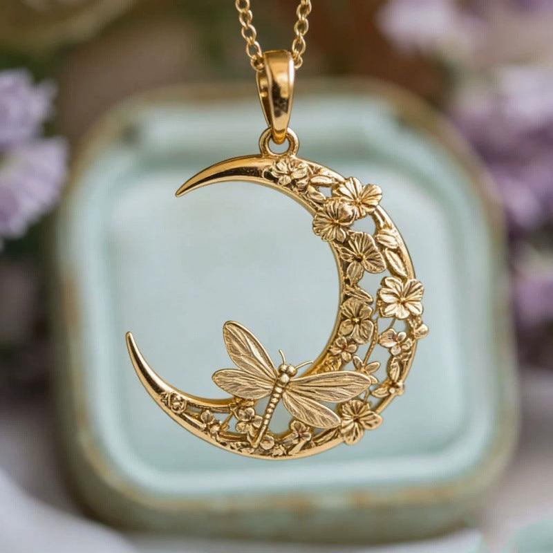 Moon Pendant Necklace For Women In Gold, Waterproof Non Tarnish Copper With Golden Plated Finish And Cable Chain