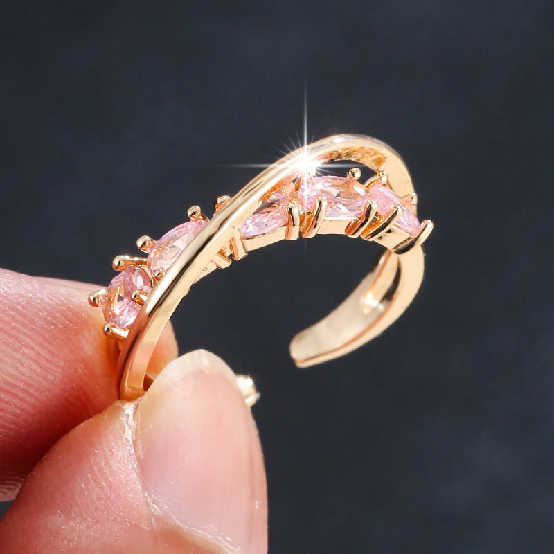 Elegant Open Rings For Women In Gold Copper With Zircon Inlay Featuring Delicate Lines Design