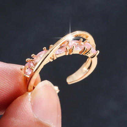 Elegant Open Rings For Women In Gold Copper With Zircon Inlay Featuring Delicate Lines Design