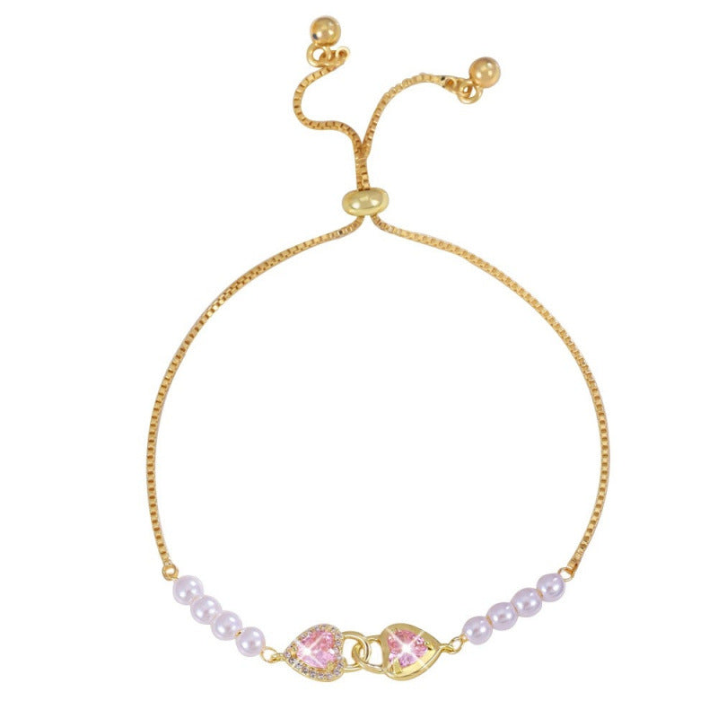 Heart Shape Copper Drawstring Bracelet In Gold, For Women
