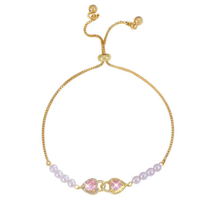 Heart Shape Copper Drawstring Bracelet In Gold, For Women