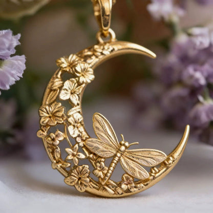 Moon Pendant Necklace For Women In Gold, Waterproof Non Tarnish Copper With Golden Plated Finish And Cable Chain