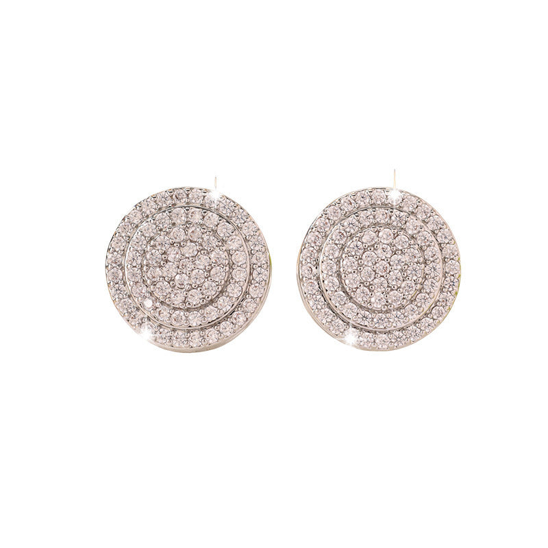 Geometric Stud Earrings For Unisex Featuring Electroplated Design With Copper Posts And Rhinestone Inlay