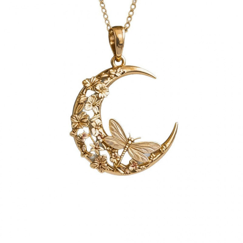 Moon Pendant Necklace For Women In Gold, Waterproof Non Tarnish Copper With Golden Plated Finish And Cable Chain