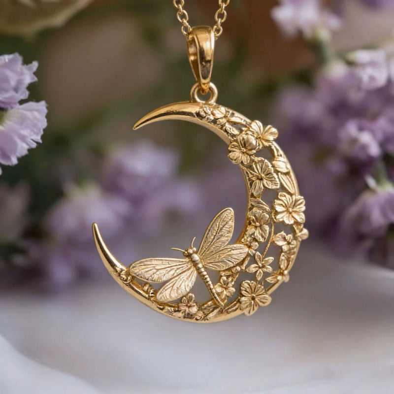 Moon Pendant Necklace For Women In Gold, Waterproof Non Tarnish Copper With Golden Plated Finish And Cable Chain