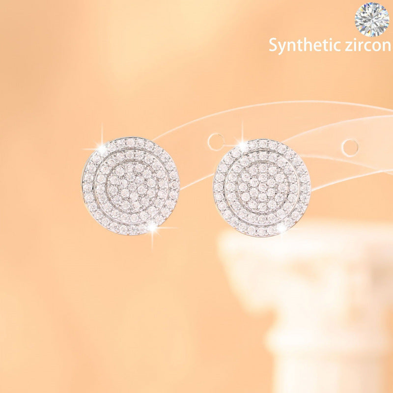 Geometric Stud Earrings For Unisex Featuring Electroplated Design With Copper Posts And Rhinestone Inlay