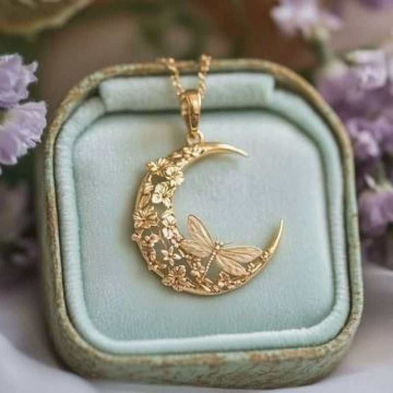Moon Pendant Necklace For Women In Gold, Waterproof Non Tarnish Copper With Golden Plated Finish And Cable Chain