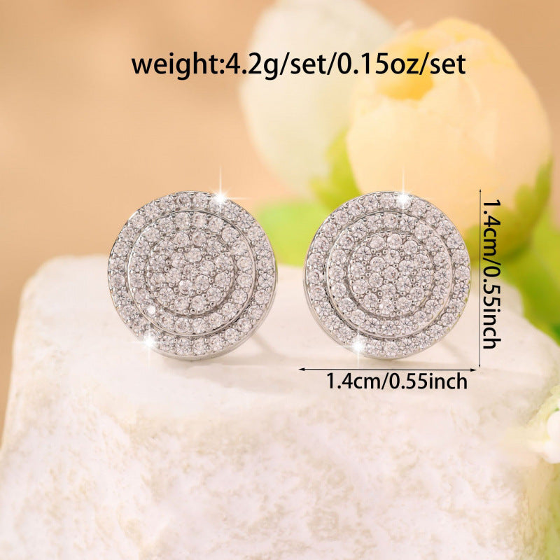Geometric Stud Earrings For Unisex Featuring Electroplated Design With Copper Posts And Rhinestone Inlay