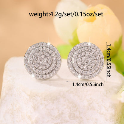 Geometric Stud Earrings For Unisex Featuring Electroplated Design With Copper Posts And Rhinestone Inlay