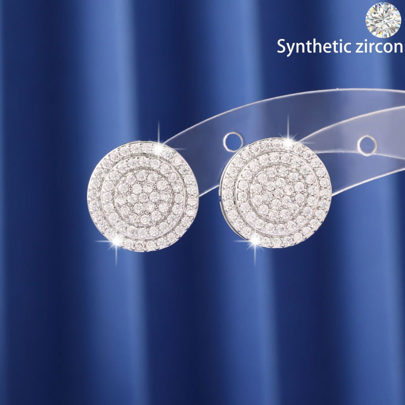Geometric Stud Earrings For Unisex Featuring Electroplated Design With Copper Posts And Rhinestone Inlay
