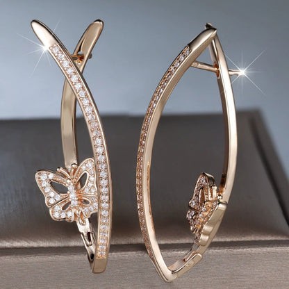 Butterfly Stud Earrings For Women In Copper With Bronze Plating And Rhinestone Inlay